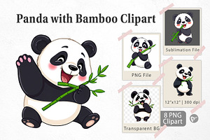 Panda with Bamboo Clipart, a Graphic by Artnoy