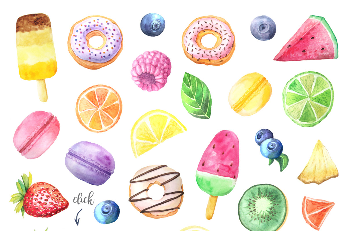 Watercolor Fruits&Desserts Set, a Decorative Illustration by LarysaZabrotskaya (Photo 2 of 5)