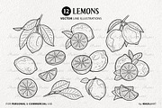 Lemon Citrus Vector Line Art Set, a Decorative Illustration by MadliArt (Thumbnail 3 of 4)