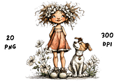 Whimsical Floral Girl and Puppy, an Animal Illustration by GiraffeCreative (Thumbnail 17 of 20)