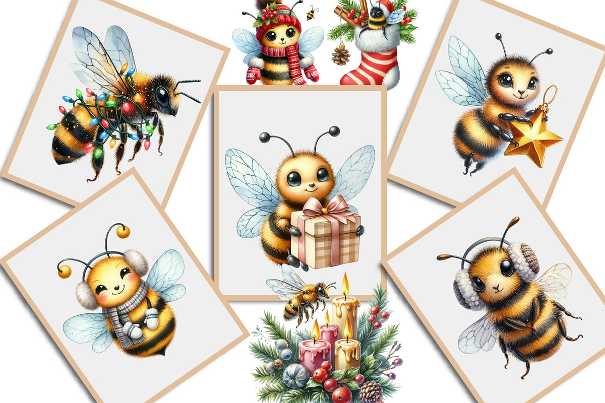 Cute Cartoon Christmas Bees Clipart, an Illustration by Creative Art (Photo 4 of 9)