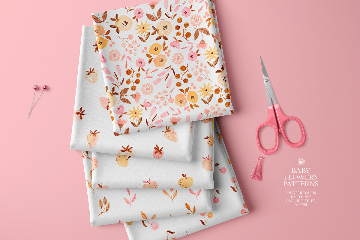 Baby Flowers Watercolor Patterns, a Pattern Graphic by Webvilla Studio (Photo 2 of 9)
