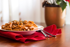 Macaroni composition on table
