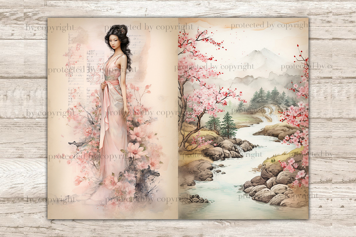 Cherry Blossom Junk Journal Pages, a Person Illustration by GlamArtZhanna (Photo 4 of 10)