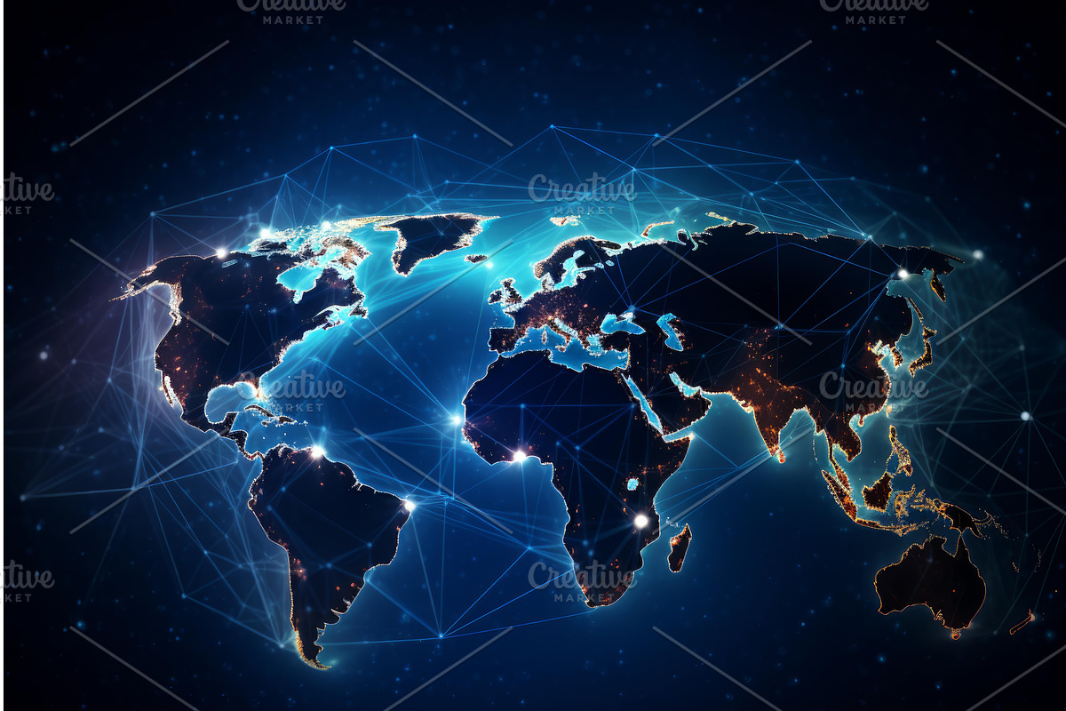 Planet earth glowing at night with, a Technology Illustration by Ylivdesign