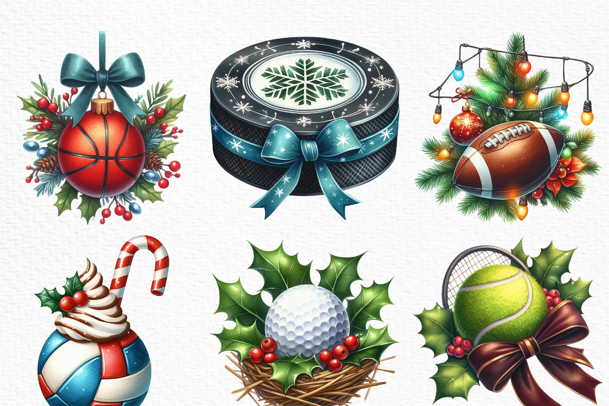 Christmas Sport Balls Sublimation, an Illustration by Craft Nest (Photo 4 of 6)