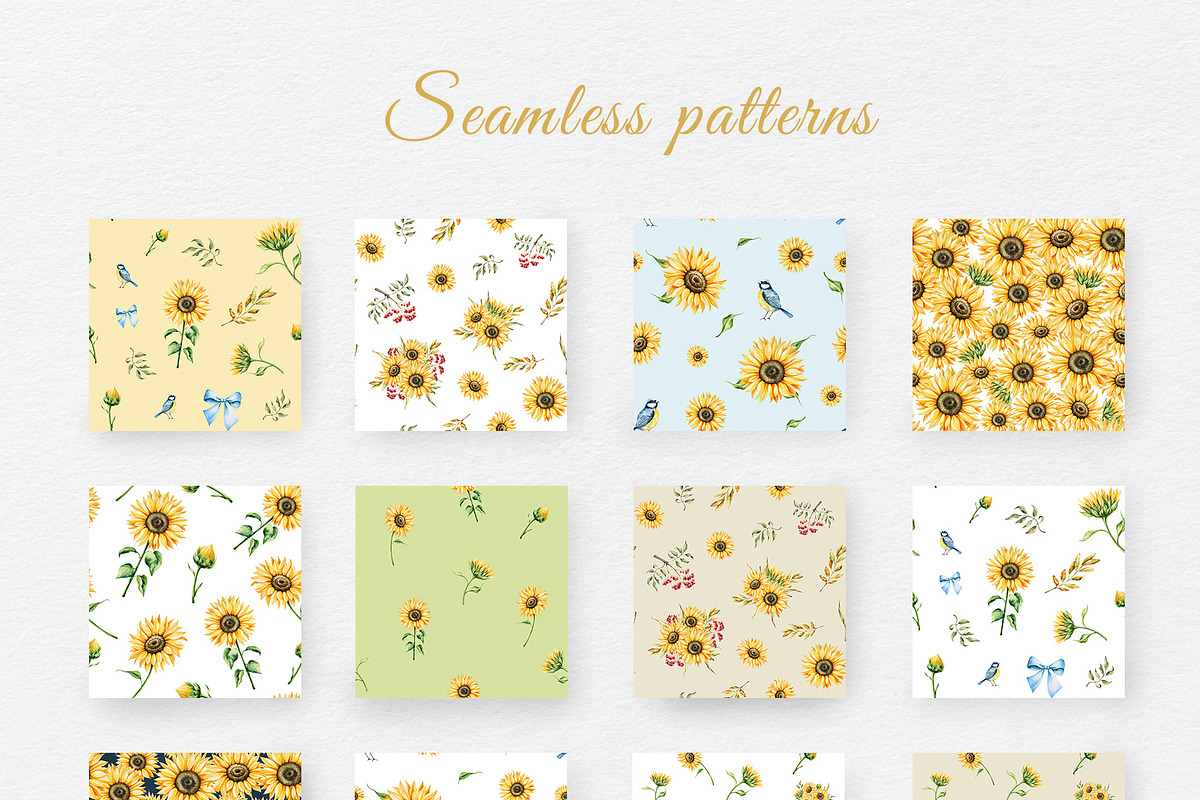 Watercolor Sunflowers Collection, a Seasonal Illustration by Navenzeles (Photo 10 of 12)