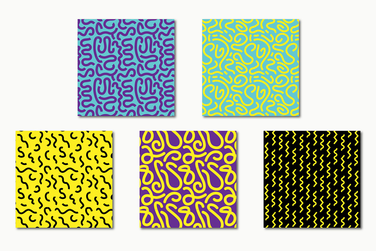 Wiggly Lines Memphis Seamless Patterns