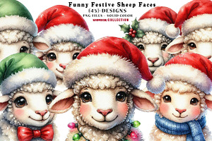 Funny Festive Sheep Faces, a Seasonal Illustration by CreationArt