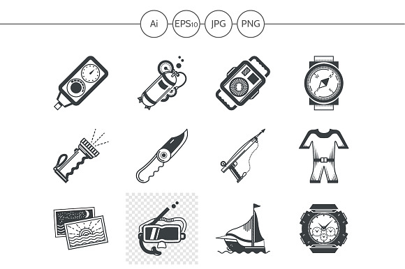 Diving Black Design Icons. Set 3