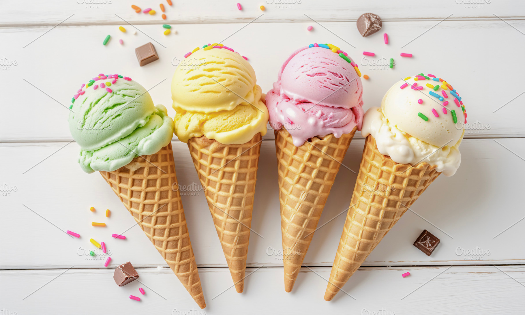 Colorful Ice Cream Cones, a Food & Drink Photo by rarrarorro