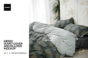 Messy Duvet Cover and Pillows Mockup, a Household Mockup by creatsy5