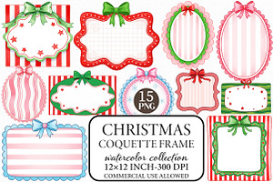 Christmas Coquette Frame Clipart, an Illustration by Libby Wishes