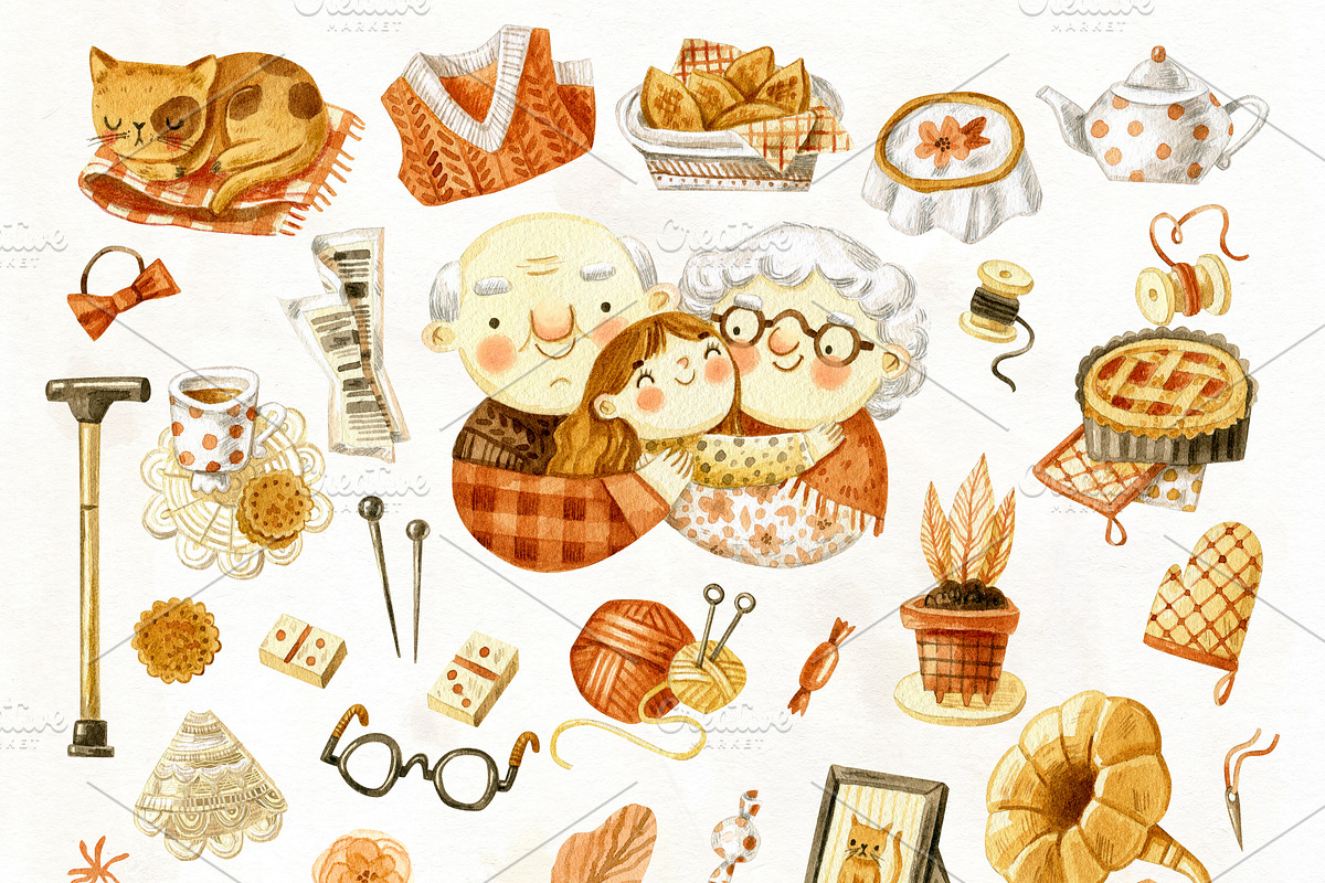 Cute Grandmothers and Grandfathers, an Illustration by babenkoirusa (Photo 2 of 12)