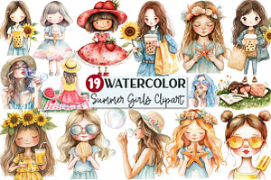Whimsical Summer Girl Clipart, an Illustration by Rose Art