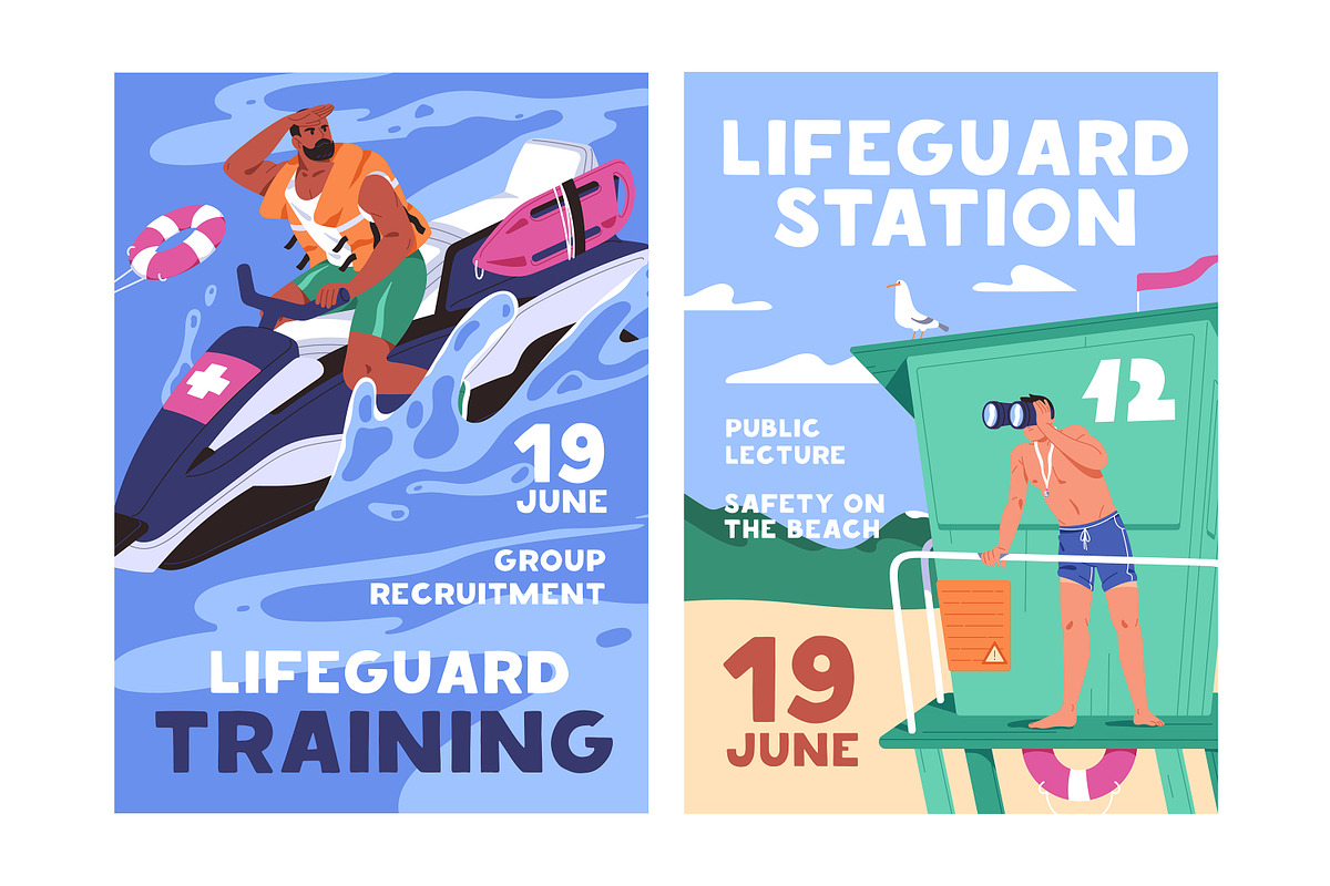 Lifeguard rescue people on water set, an Illustration by PaperTrident (Photo 15 of 15)