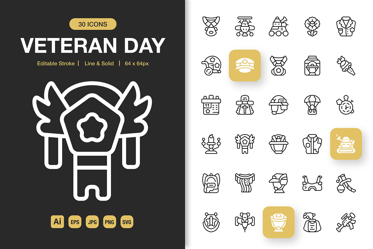 Veteran Day Icons, an Icon by Spacepixel Creative (Photo 1 of 3)
