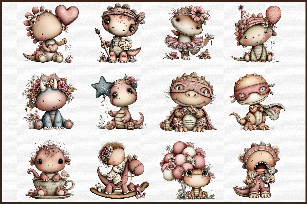 Cute Watercolor Dinosaur Clipart, an Illustration by Sublimation Artist (Photo 3 of 6)