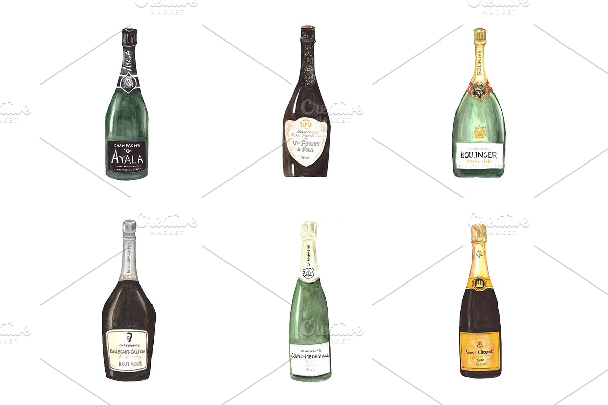 6 watercolor champagne bottles, a Graphic by MumAndMe (Photo 2 of 2)