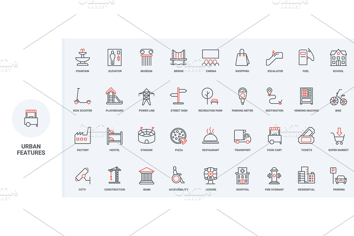 City infrastructure public icons, an Illustration by Lemberg Vector