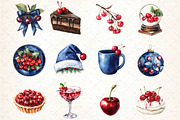 Midnight Cherry Christmas Clipart, an Illustration by DreamCafeArt (Thumbnail 2 of 5)