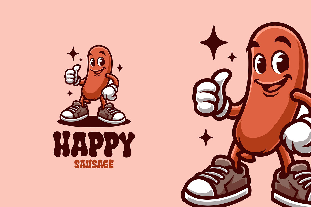 Happy Sausage Retro Vintage Mascot C, a Branding & Logo Template by Gumrega Studio