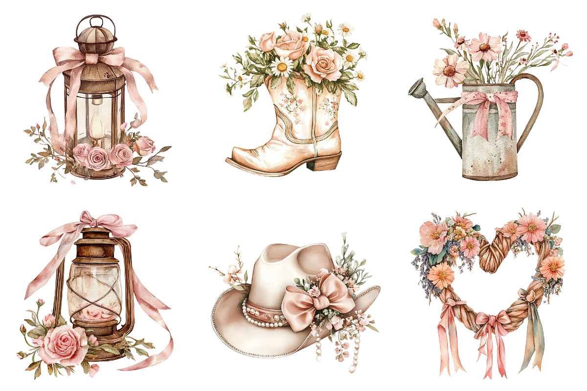 Watercolor Western Coquette Clipart, a Seasonal Illustration by designcity5 (Photo 2 of 5)
