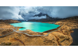 Aerial view of turquoise lake Bianco, a Nature Photo by den-belitsky