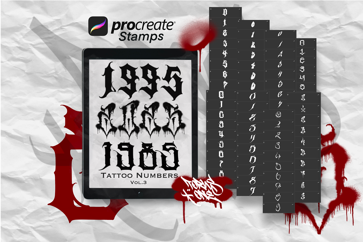 Tattoo Numbers Vol.3 – For Procreate, a Brushes & More by Torus1 (Photo 1 of 2)