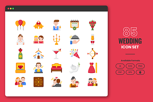 85 Wedding Icons, a Solid Icon by Flat Icons