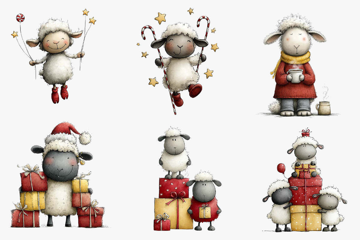 Christmas Sheep Clipart, an Illustration by CreationArt (Photo 4 of 5)