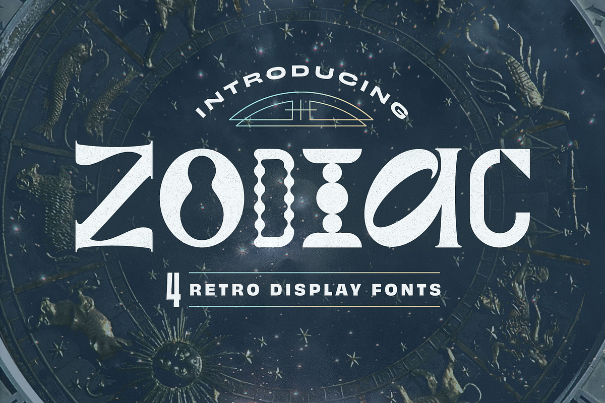 Zodiac - 4 Retro Display Fonts, a Sans Serif Font by Anugraha Design (Photo 1 of 8)