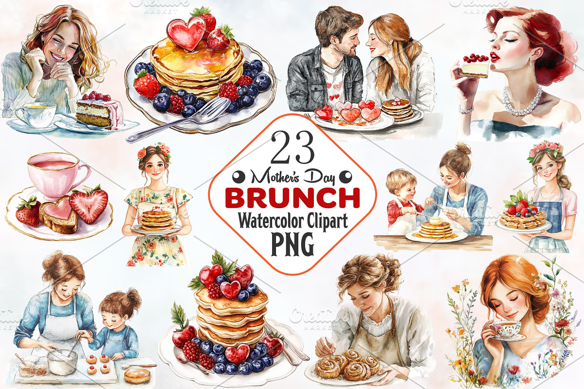 Mother's Day Brunch Watercolor Png, an Illustration by RobertsArt (Photo 1 of 7)