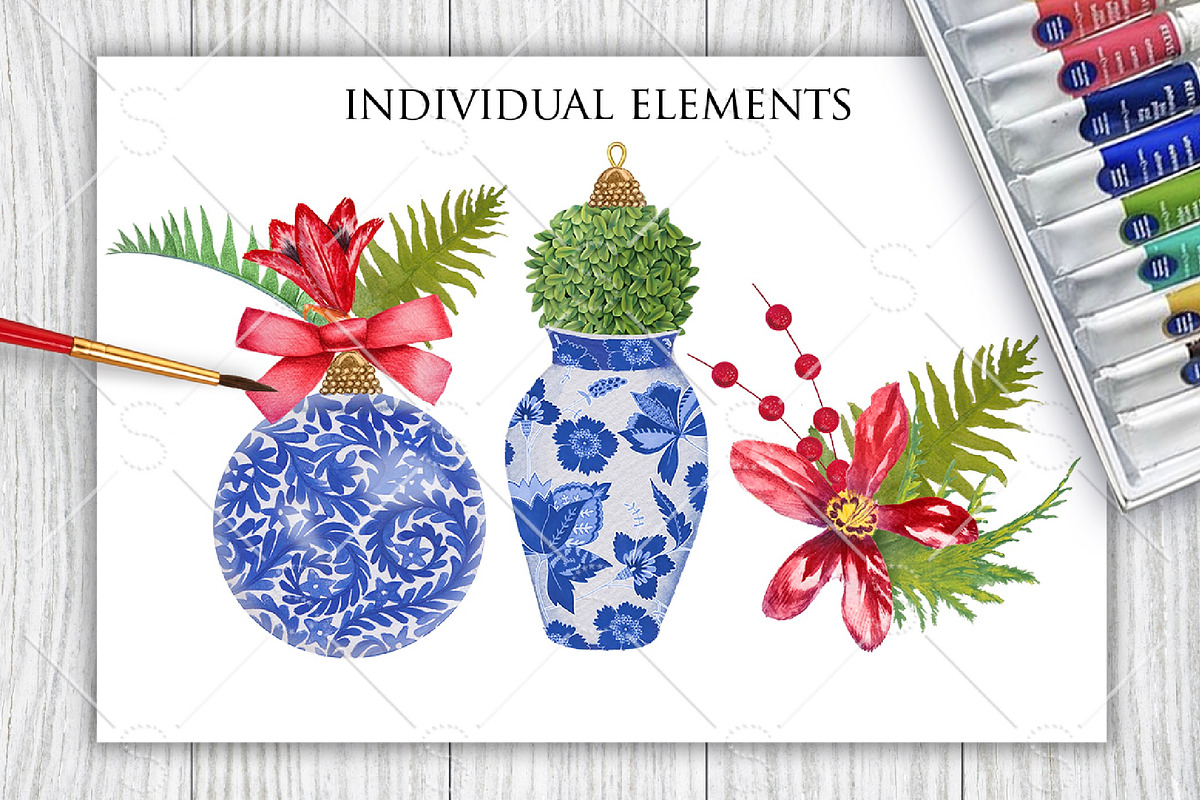 China Blue Christmas Ornaments Pack, a Decorative Illustration by Dana Designs (Photo 2 of 14)