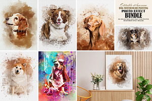 Dog Watercolor Painting Bundle, an Action Add-On by Photoshop Action
