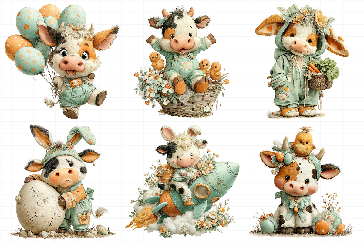 Watercolor Easter Funny Cow Clipart, an Illustration by Daily.Designs (Photo 6 of 8)
