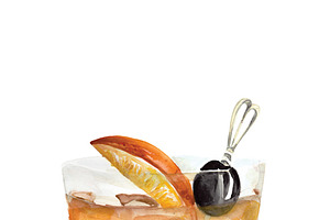 Watercolor Old Fashioned Cocktail