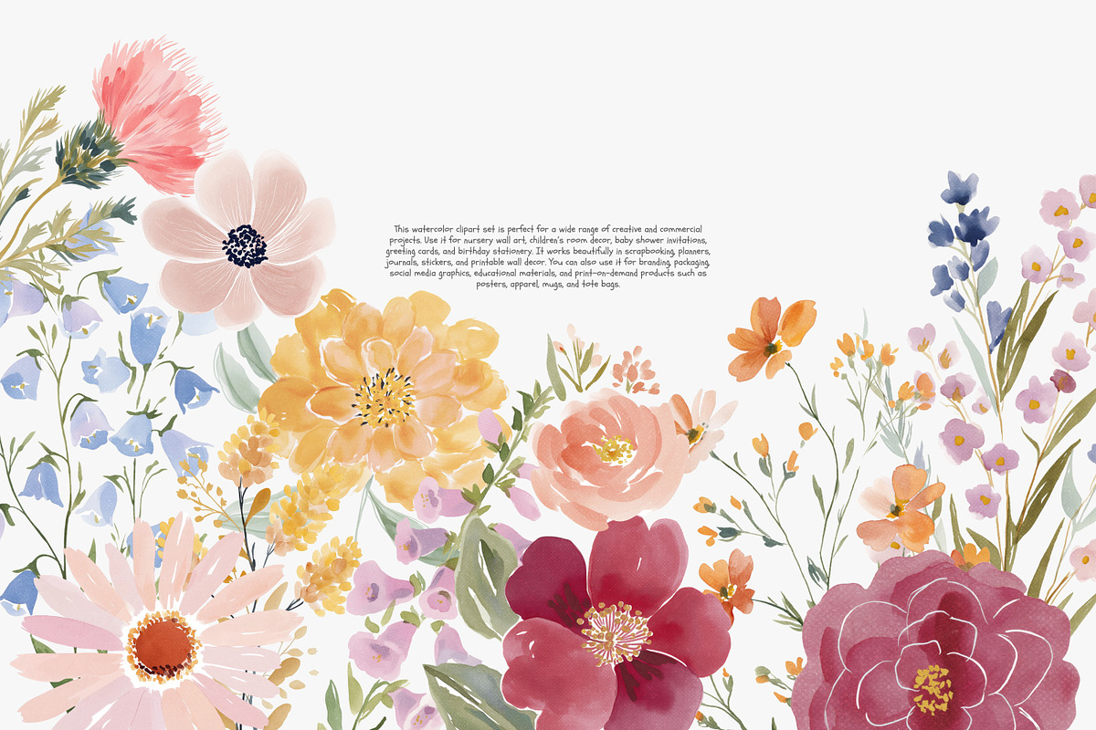 watercolor floral clipart set, a Decorative Illustration by Patishop Art (Photo 6 of 10)