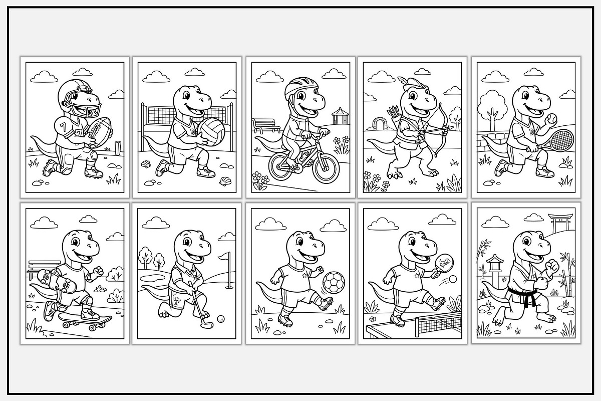 Dinosaur Sports Coloring Book, an Animal Illustration by Lamia Emad (Photo 3 of 5)