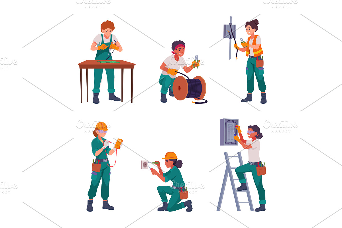 Female electricians. Different, a Person Illustration by Onyx