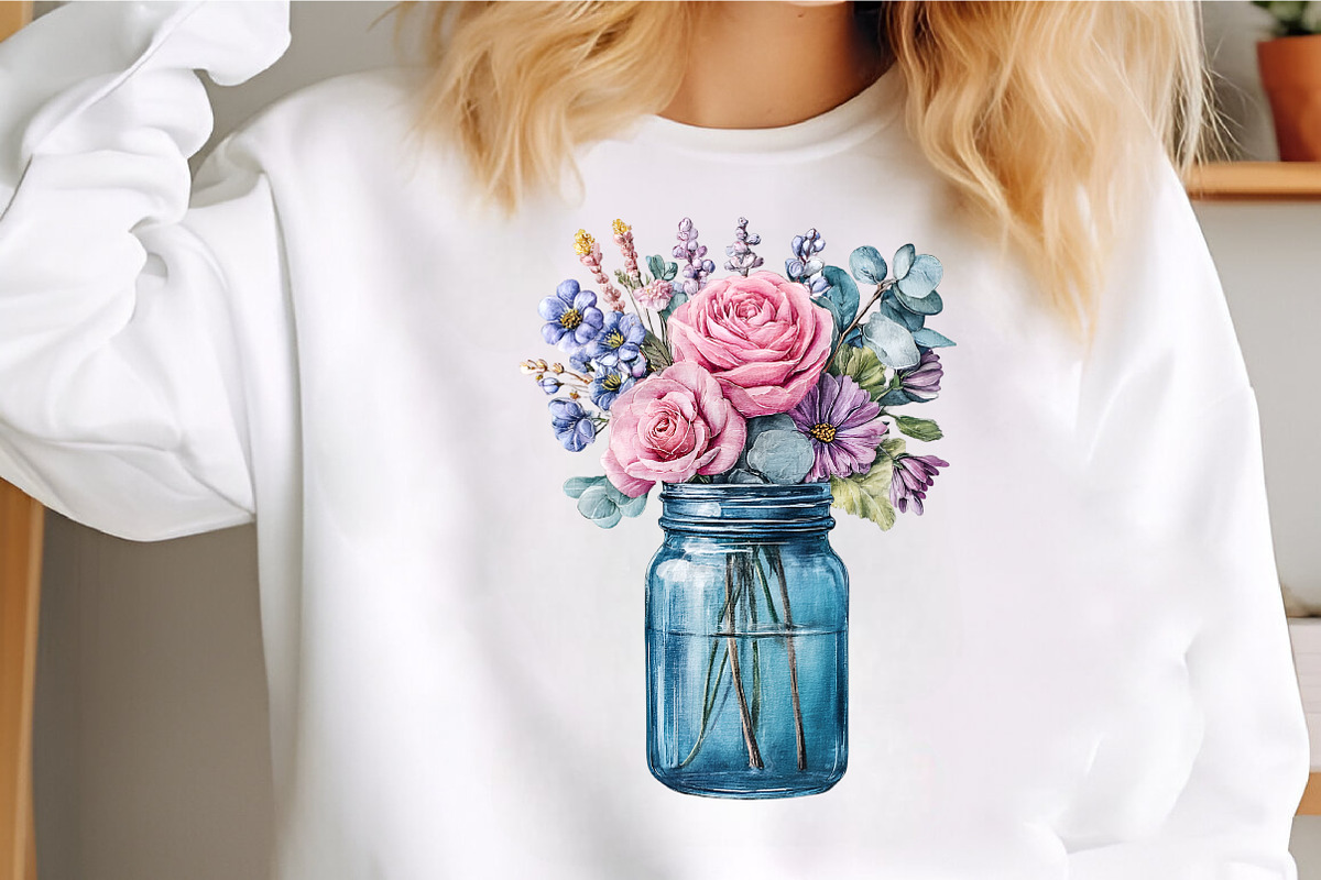 Watercolor Flower Mason Jar Clipart, an Illustration by GatewayDesign (Photo 4 of 6)