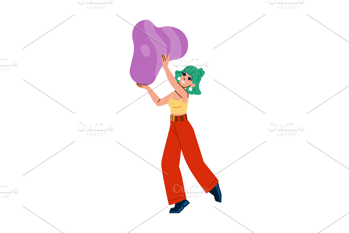 Young woman holding abstract purple, an Illustration by pikepicture