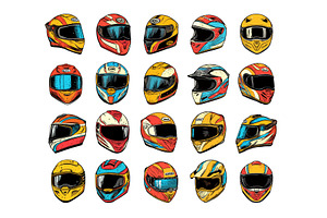 Cartoon moto helmets. Motorcycle, an Object Illustration by Stock-Smart-Start