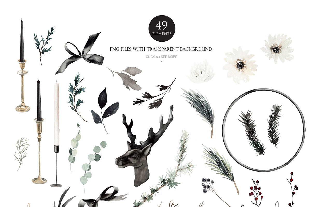 Watercolor clipart - Black Christmas, an Object Illustration by Beigetime (Photo 7 of 9)