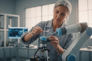Senior robotics engineer working in cleanroom