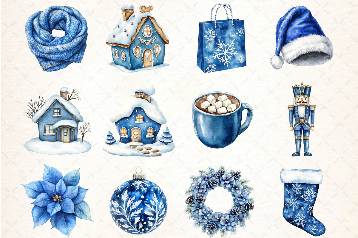 Cozy Blue Christmas Clipart Set, an Illustration by DreamCafeArt (Photo 3 of 6)