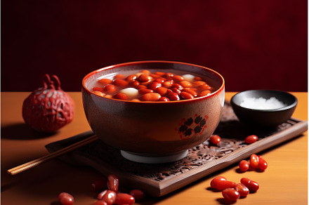 Chinese red bean soup on wooden, a Food & Drink Photo by Ylivdesign
