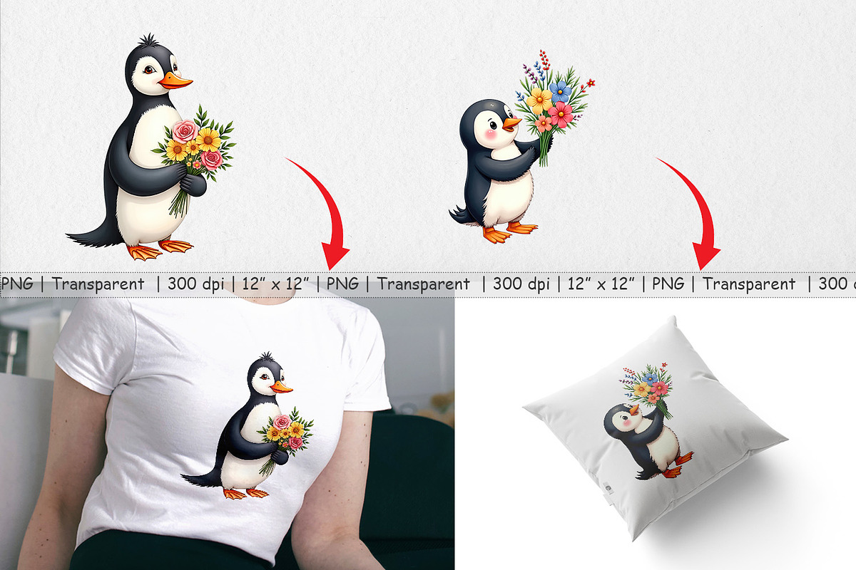 Penguin Spring Bouquet Clipart, a Graphic by Artnoy (Photo 2 of 5)