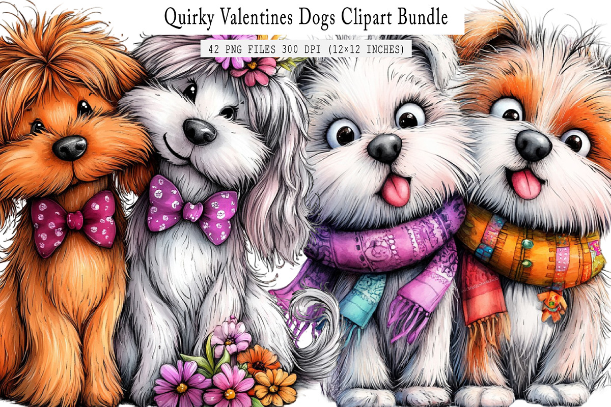 Quirky Valentines Dogs Clipart, an Illustration by SinaCreation (Photo 1 of 6)