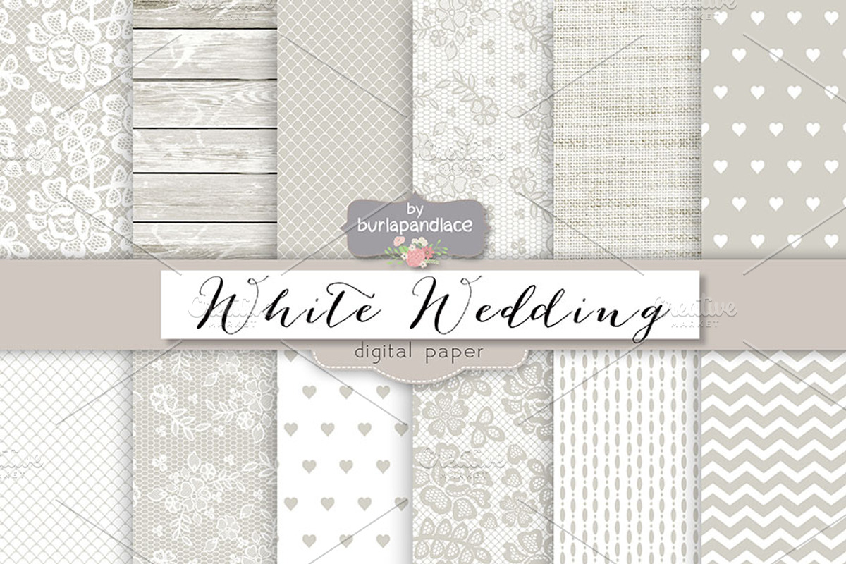 White rustic wedding digital paper